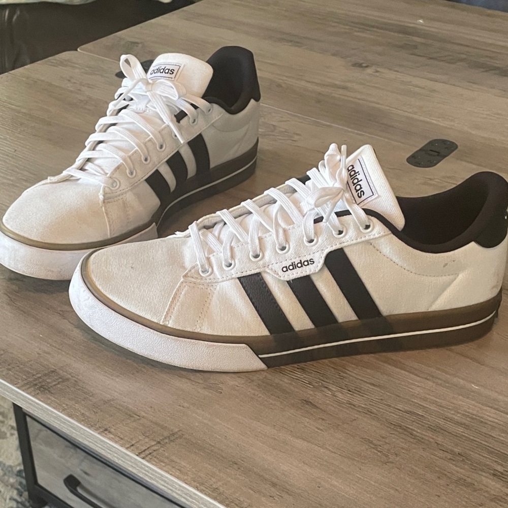 Adidas Men's White and Black Striped Sneakers